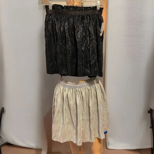 New Pleated Tutu Ballet Skirts Lot Of 2 Black Silver Metallic Lady Teen XL/14
